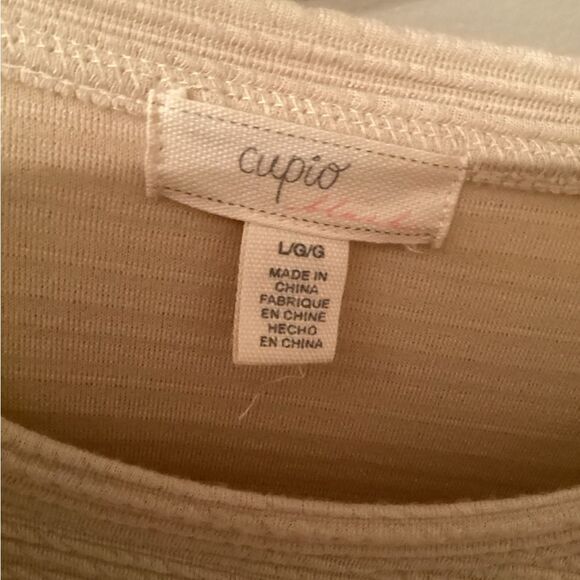 CUPIO SIZE LARGE TAN RIBBED SHORT PUFF SLEEVE LONG LINE TOP - Picture 7 of 8